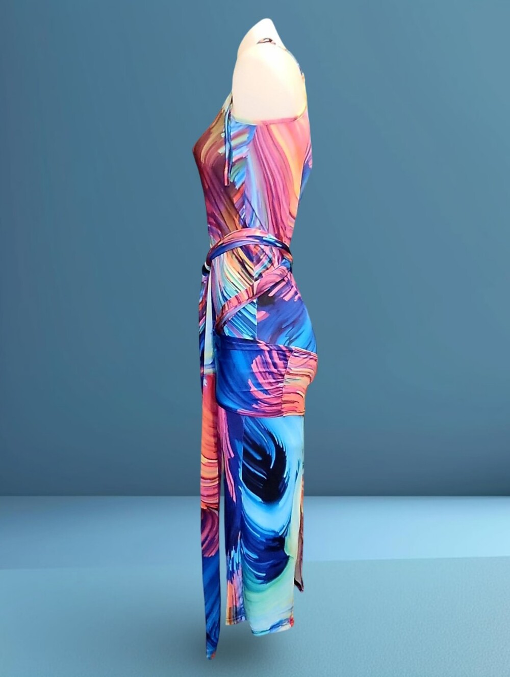 POSH by V Abstract Halter Dress 14' w a seperate Wrap so many styling options SM - Picture 5 of 10